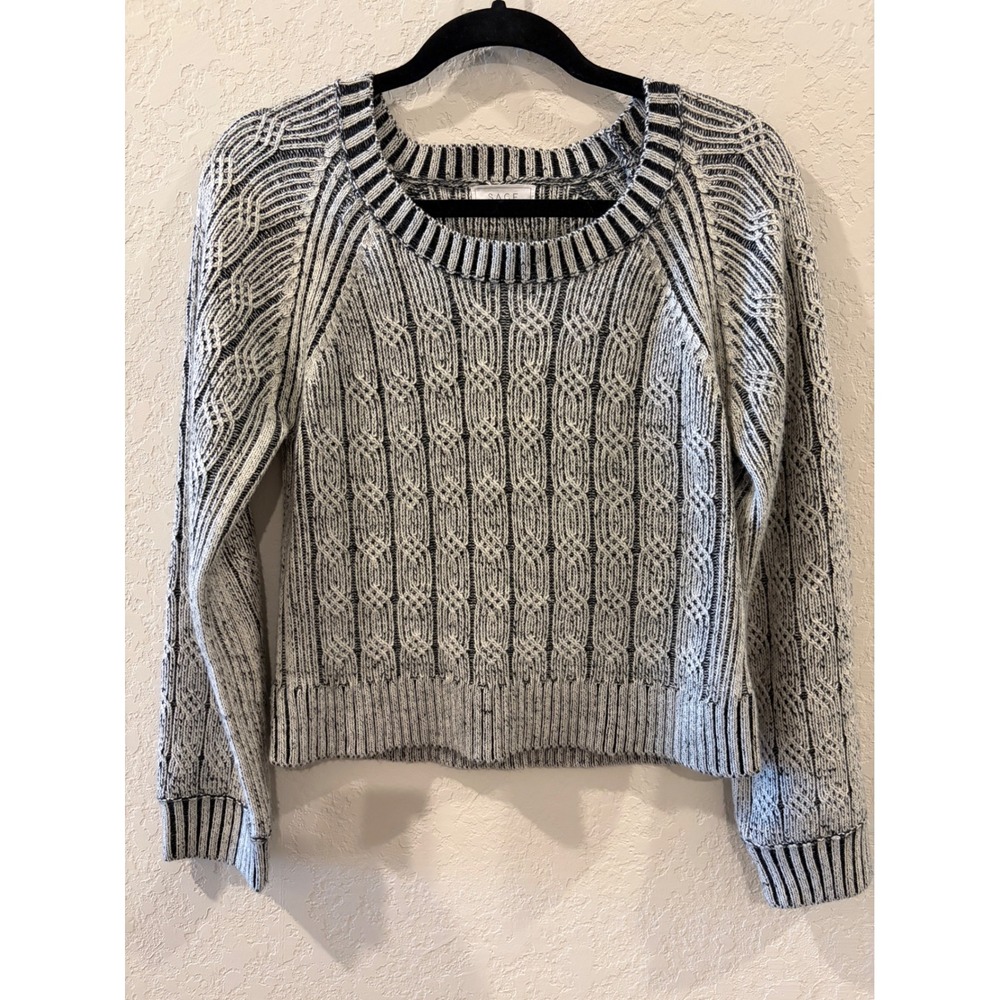 Sage The Label Black White Cable Knit Sweater Crew Neck Raglan Sleeve Large